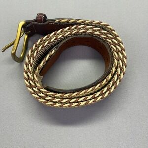 Trafalgar Woven Belt Leather Trim Brass Buckle Casual Dress Belt